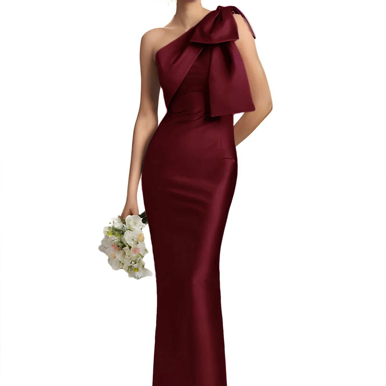 Ashore Shop Elegant One Shoulder Satin Mermaid Formal Dress