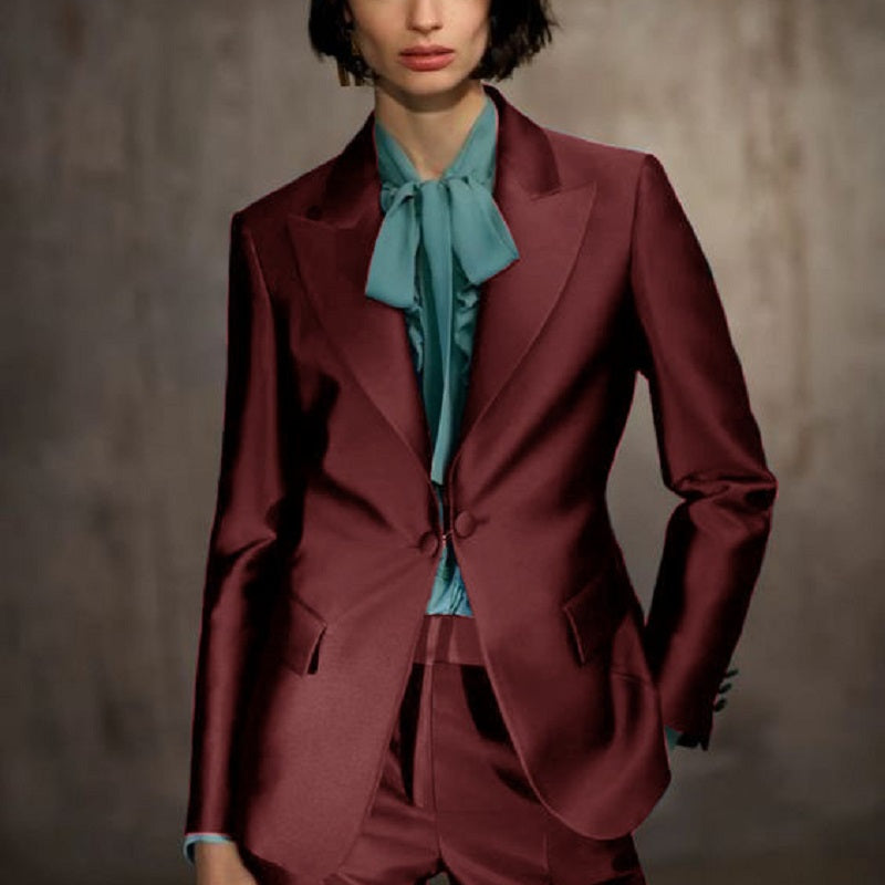 Women's Two-piece Satin Suit Chic and Elegant Woman Pant Suit Set Custom
