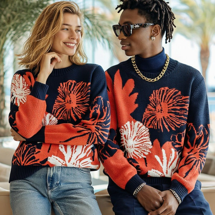Ashore®️ coastal style Designer Palm Leaf Jacquard Sweater