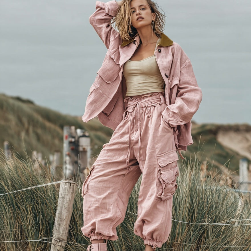 100% linen Workwear Cargo Pant and Jackets outfit Sets