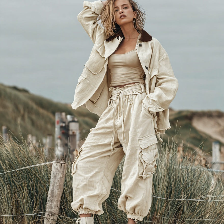 100% linen Workwear Cargo Pant and Jackets outfit Sets