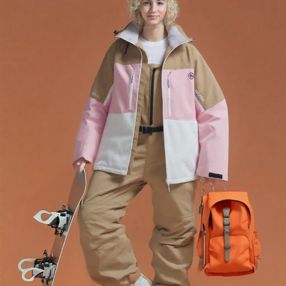 Ashore Ski Shop Two-Piece Solid Color Ski Suits Jacket+ Jumpsuit