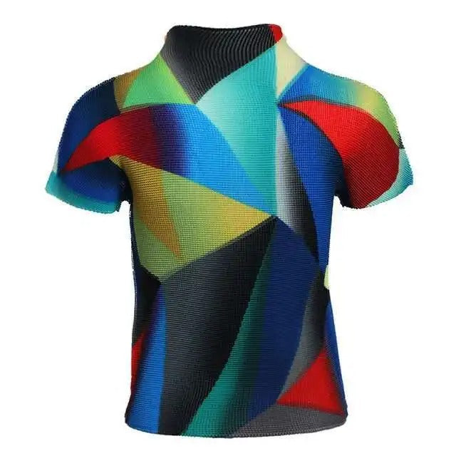 Ashore Ripple Stretch Print Pleated Short Sleeve T Shirts Super Stretch One Size Fit All