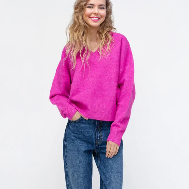 Ashore Shop V neck pull over loose sweater Winter Sweater Women