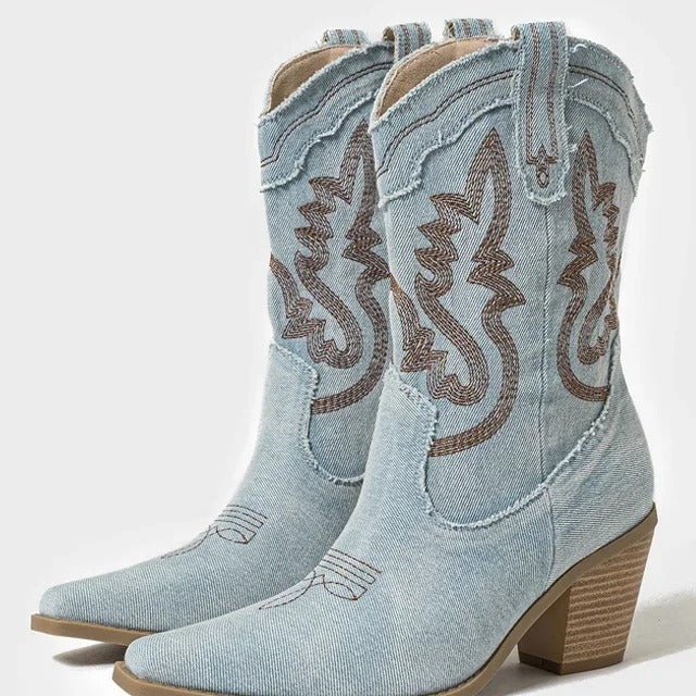 Ashore Shop Cowgirl Boots Embroidery Denim Boots