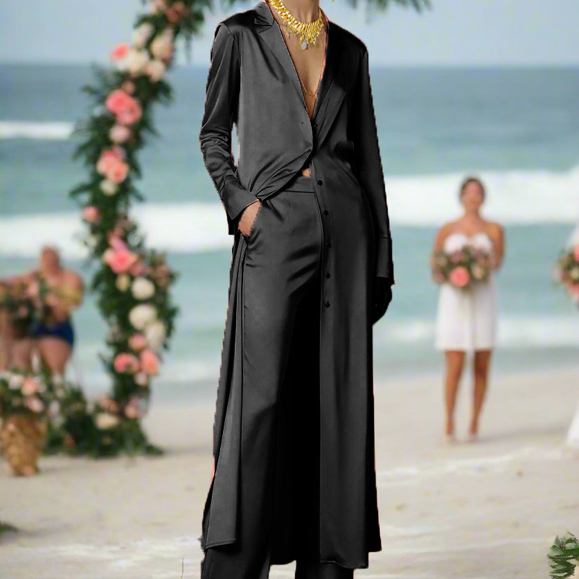 Ashore Long Summer Silk Satin Women's Custom long Suit Pants Set Custom Color and Size