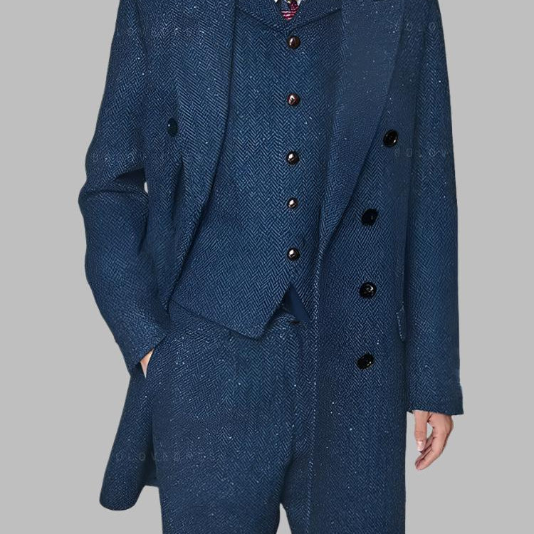 Men's Suits 3 Pieces Coffee Colorful Herringbon Tweed Business Suit Boutique Slim For Wedding Dress Suit Jacket + Vest + Pants