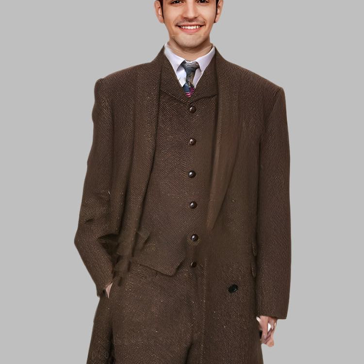 Men's Suits 3 Pieces Coffee Colorful Herringbon Tweed Business Suit Boutique Slim For Wedding Dress Suit Jacket + Vest + Pants