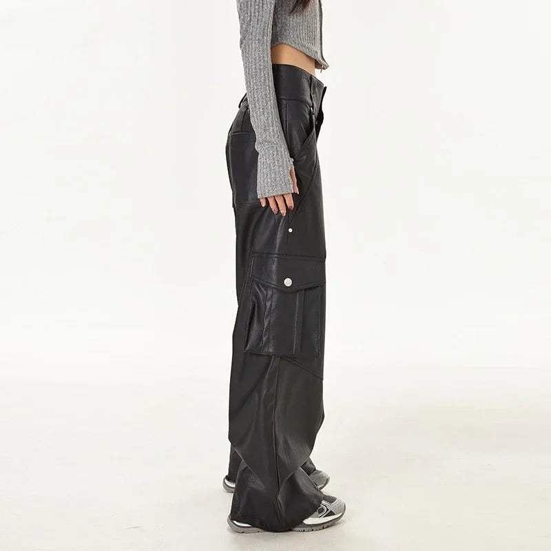 Ashore Shop Women's Travel Long Black Belted PU Leather Coat