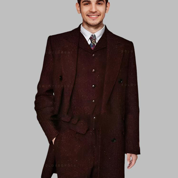 Men's Suits 3 Pieces Coffee Colorful Herringbon Tweed Business Suit Boutique Slim For Wedding Dress Suit Jacket + Vest + Pants
