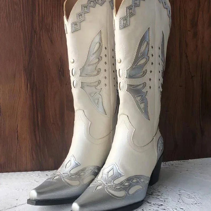 Female Cowgirl Cowboy Western Boots Chunky Slip On Platform Boots