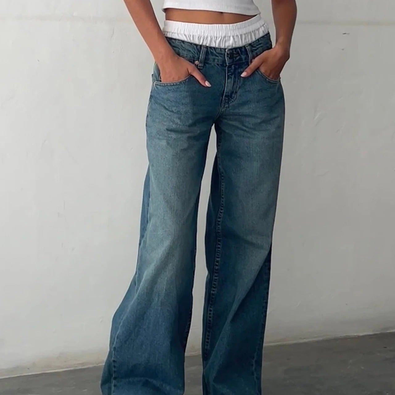 5 Grade Standard Washed Jeans Summer Jeans Ashore Washed Wide Leg Jeans