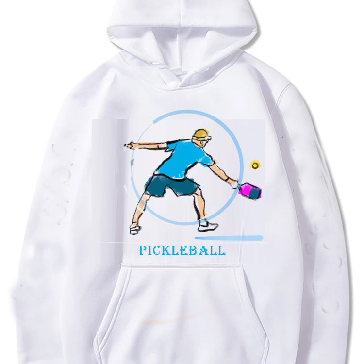 Sudadera unisex con capucha y gráfico de jugador de pickleball para hombre, ideal para clima frío