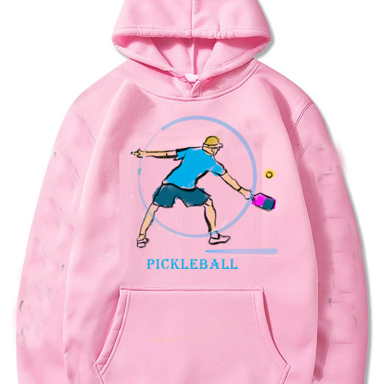 Sudadera unisex con capucha y gráfico de jugador de pickleball para hombre, ideal para clima frío