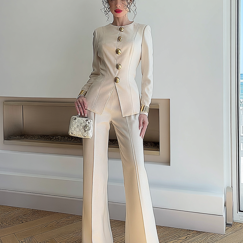 ASHORE Shop Women Slim Fit White Pant Suit Formal Outfit Sets