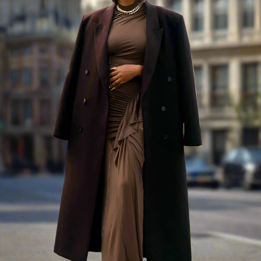 ASHORE Womens Trendy Loose Modern Long Coat and Maxi Dress Outfit Sets