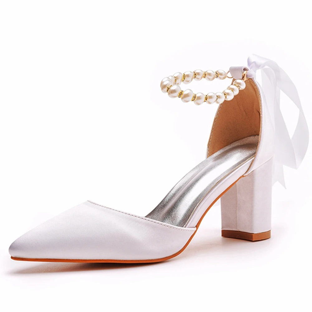 Ashore Shop Womens White Silk Beading Bride Dress Shoes