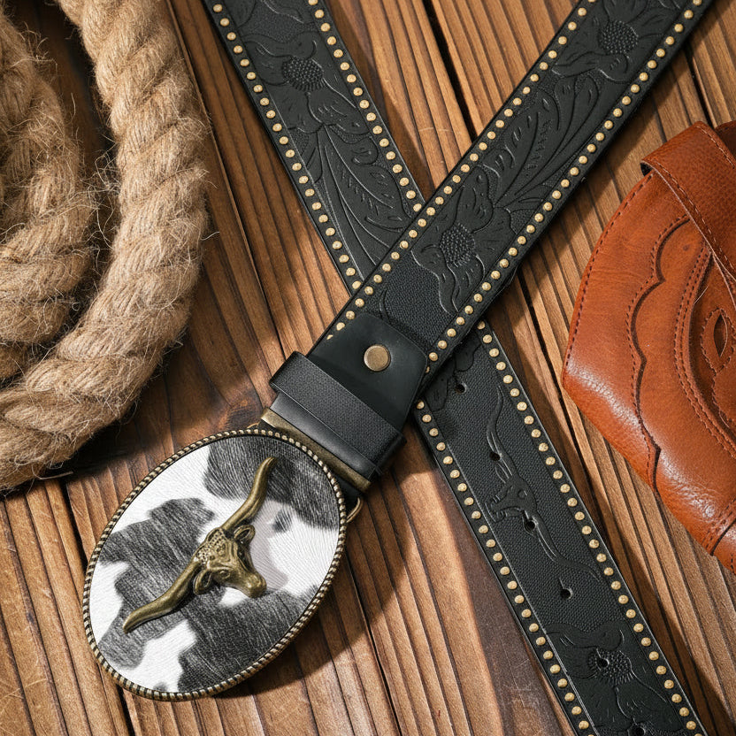 Ashore shop Western Western Metal Buckle PU Leather Belts For Bother Men and Women