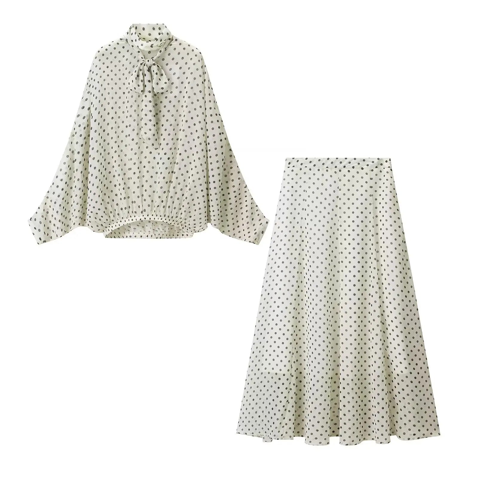 Vintage Polka Dot Blouse and Shirt Two Piece Matching Sets