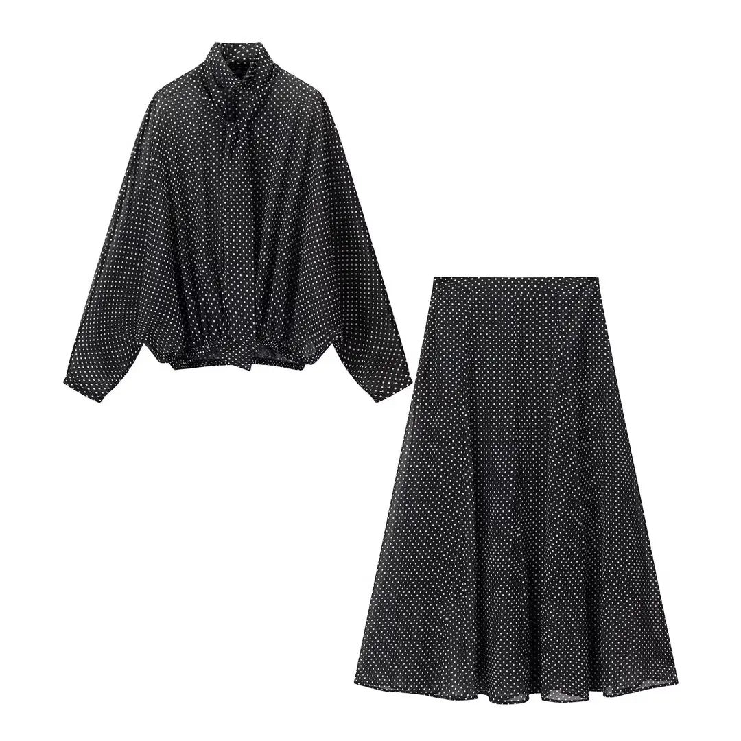 Vintage Polka Dot Blouse and Shirt Two Piece Matching Sets