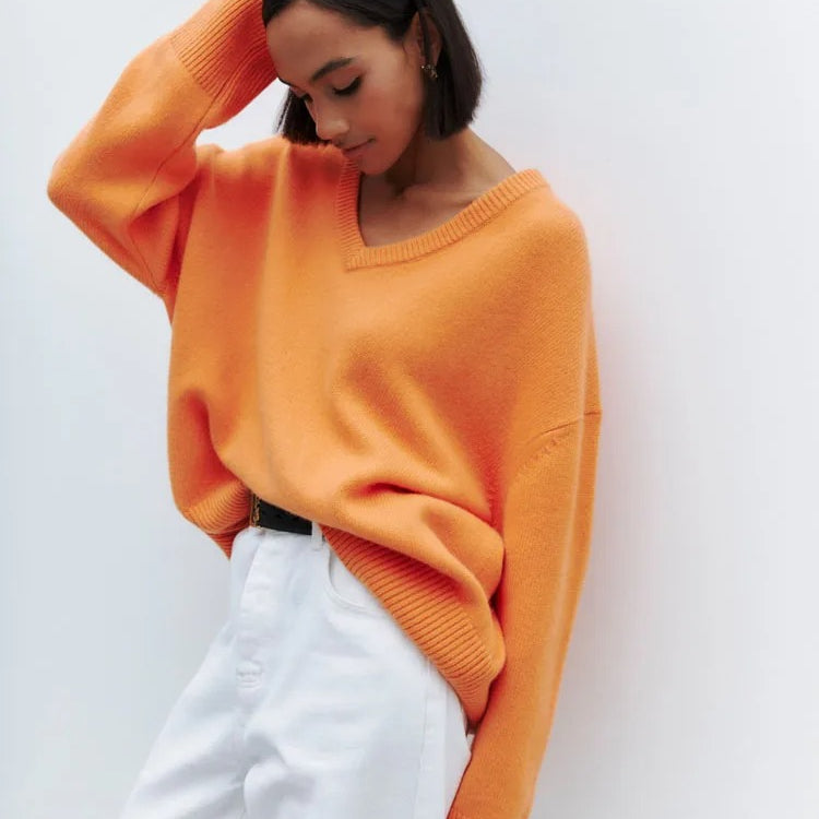 Ashore Shop V neck pull over loose sweater Winter Sweater Women