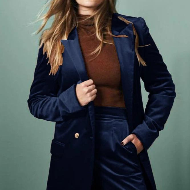 Contemporary Velvet Suit Sets Long Blazer and Pant Two Piece Sets