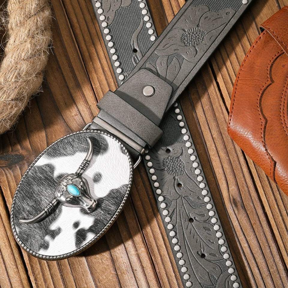Ashore shop Western Western Metal Buckle PU Leather Belts For Bother Men and Women