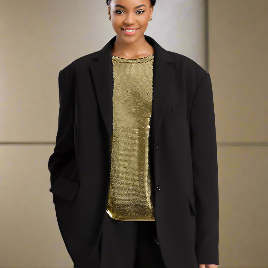 Exaggerate shoulder blazer and Mini Skirt Suit Sets