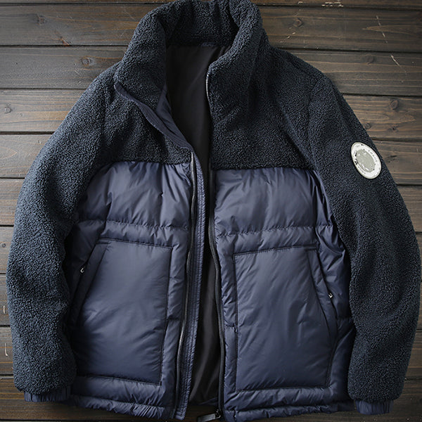 PLUS SIZE Mens Winter Down Coat winter men's warm polar fleece stitching stand collar down jacket jacket