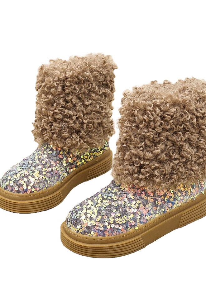 Winter shiny sequins boots 2023 Women Bling Chelsea Snow Boots Casual Shoes Fur Short Plush Warm Ankle Boots