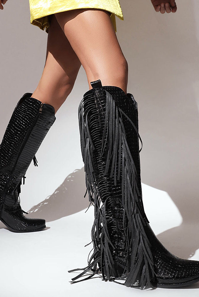 Ashore Western Shop 2022 Fringes Tassels Zipper Vintage Western Cowboy Boots Cowgirls Boots Big Size 48