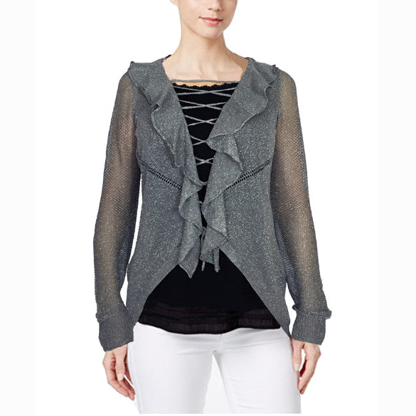 ASHORE RUFFLE AND LACE UP COLLAR CARDIGANS