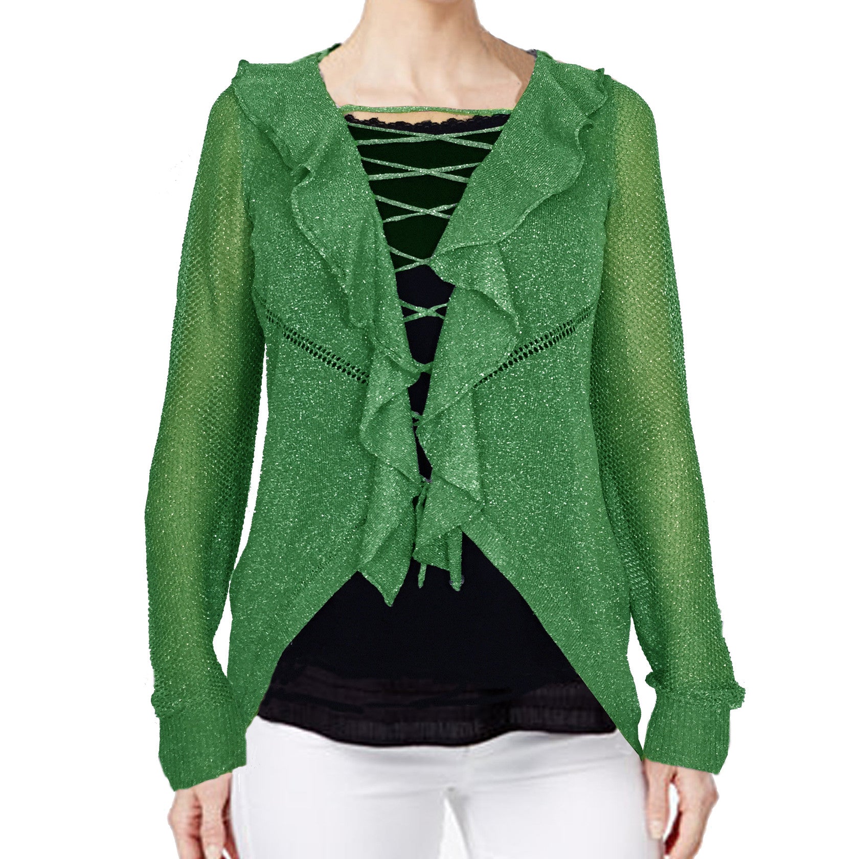 ASHORE RUFFLE AND LACE UP COLLAR CARDIGANS