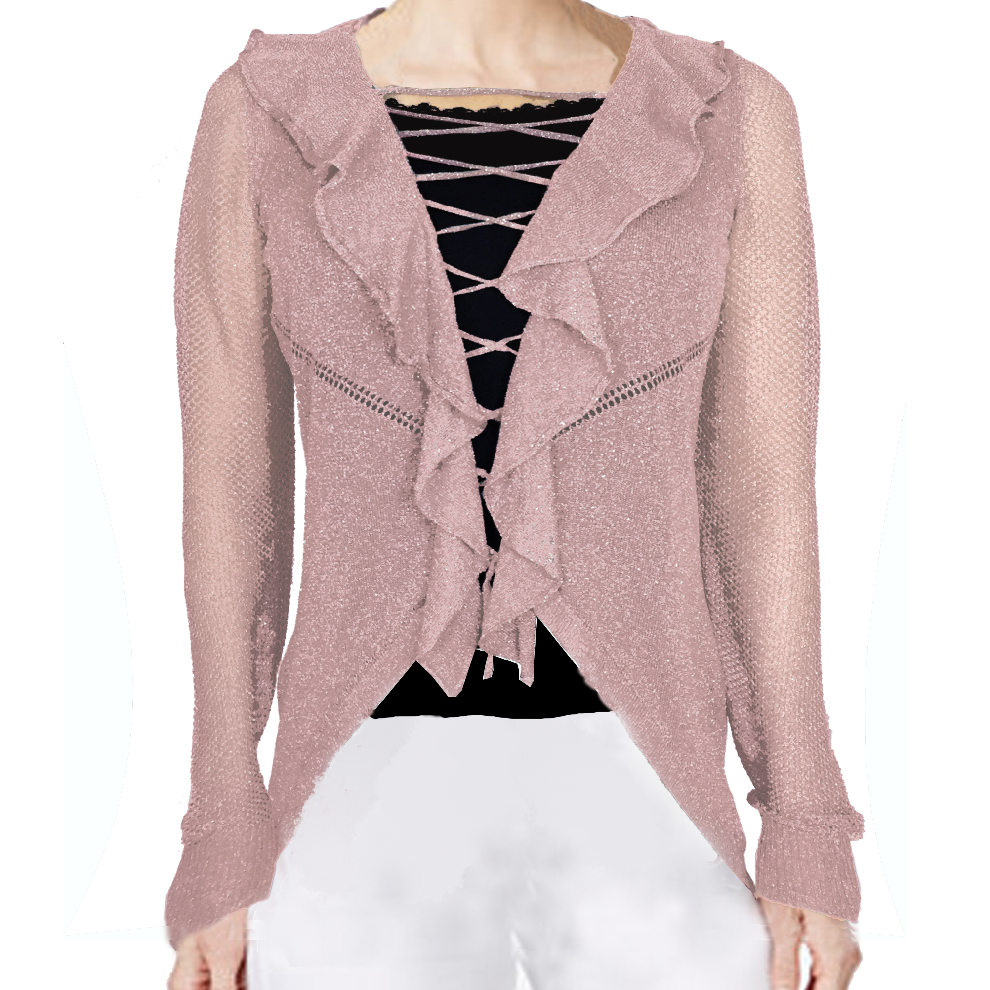 ASHORE RUFFLE AND LACE UP COLLAR CARDIGANS