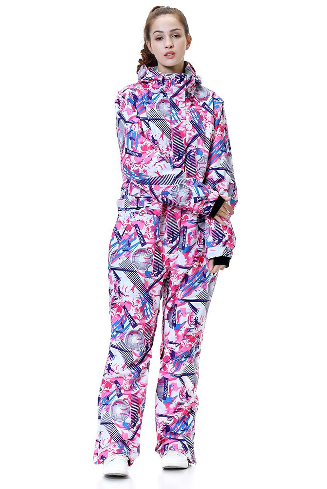Ashore Shop Womens Ski Jumpsuits Waterproof Fabric Solid and Print Pattern Slip On and Go Ski Suits