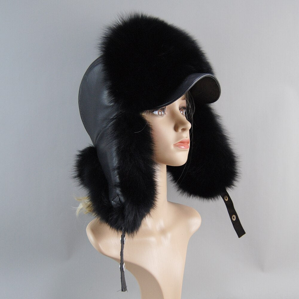 Ashore Shop Mens or Womens Bomber Style Real Fox Fur Winter Warm Hat
