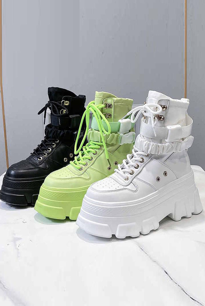 2022 Women's Height-increasing Thick-soled Boots Wedge Heel Lace-up Decorative Women's Shoes