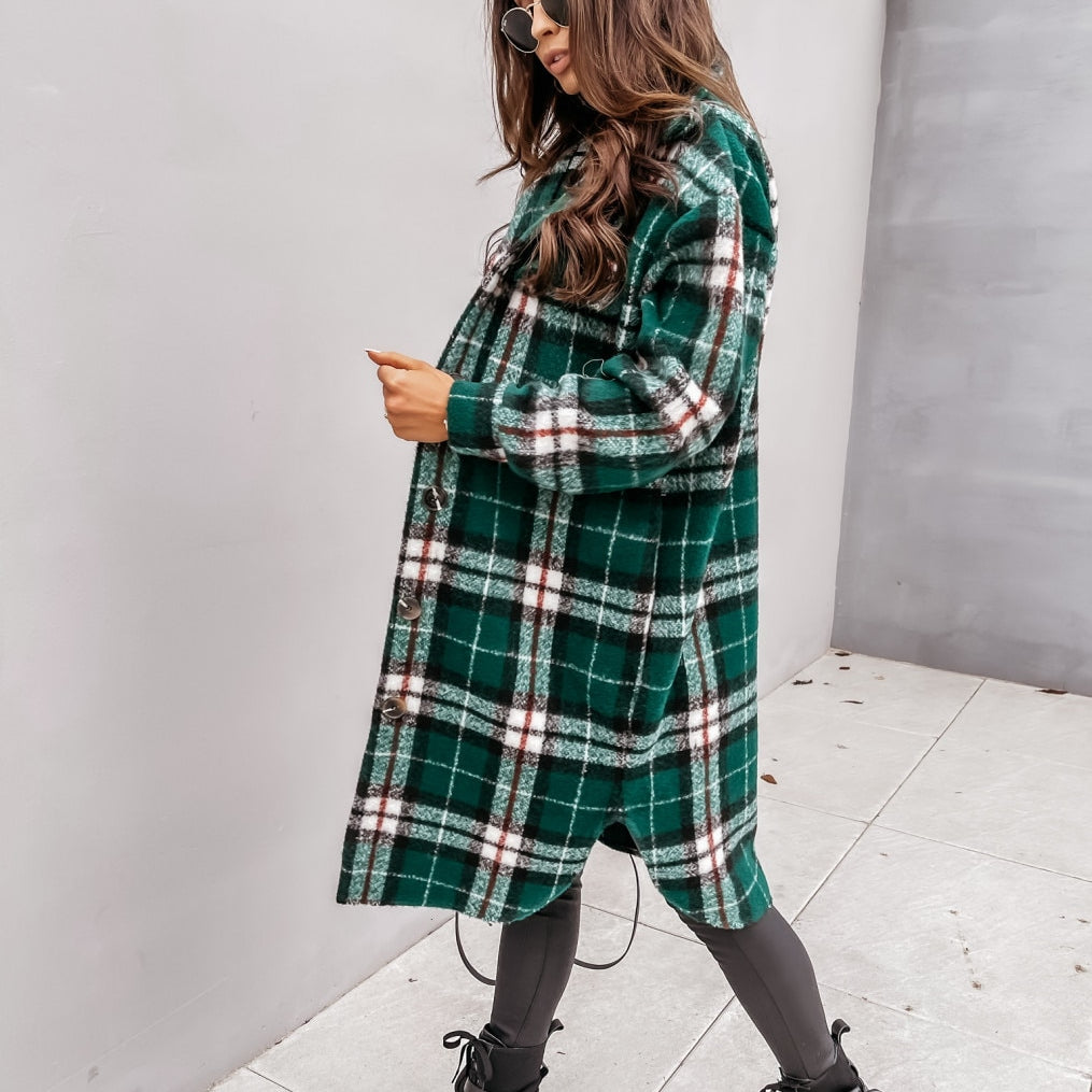 2022 new Women Super Long Checked Jacket Casual Oversized Shirt Jackets