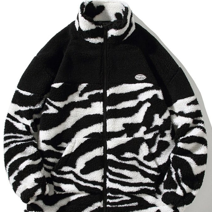 Print Casual Lamb Wool Parka Winter Men Clothing Streetwear Coat Hip Hop Zipper Soft Jackets For Men