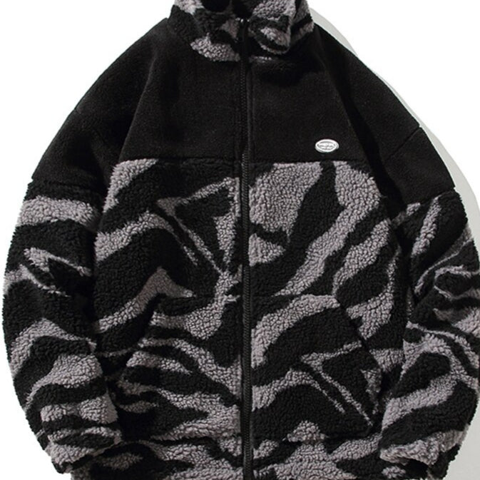 Print Casual Lamb Wool Parka Winter Men Clothing Streetwear Coat Hip Hop Zipper Soft Jackets For Men