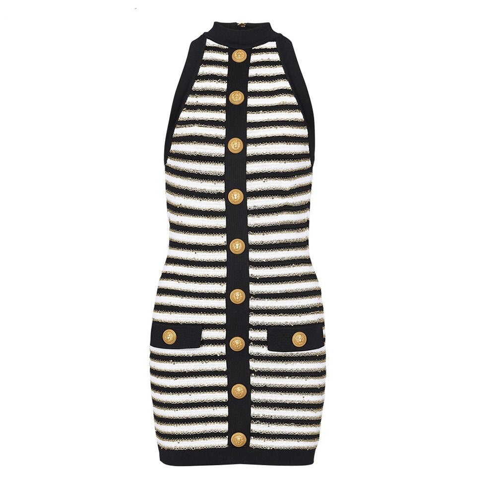 ASHORE Boutique Lt. Luxury Women Gold Thread Sleeveless Tank Mini Knitted Dress