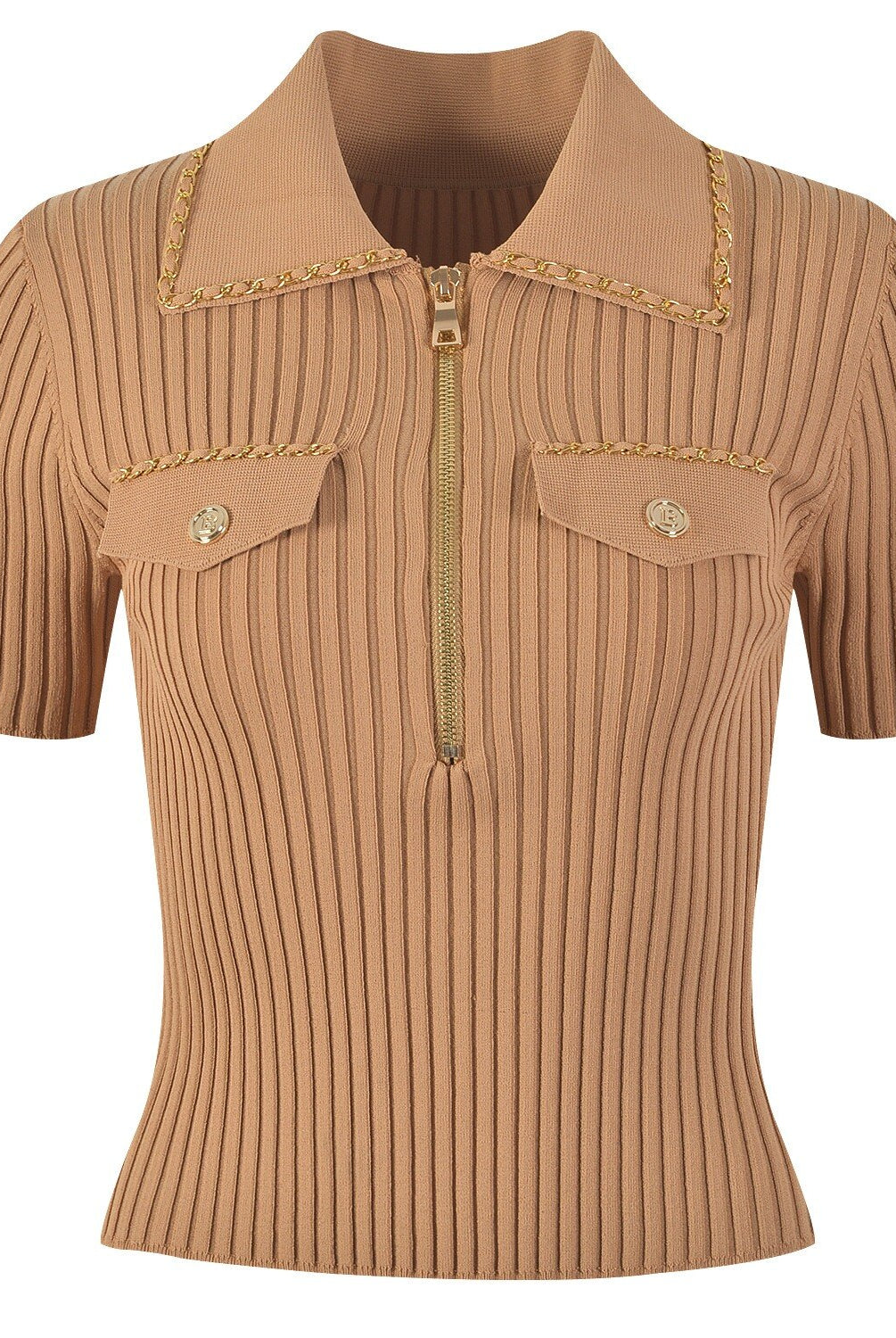 Ashore Boutique 2023 Summer Luxury Chain Design Polo Collar Slim Short Women Y2K Mini