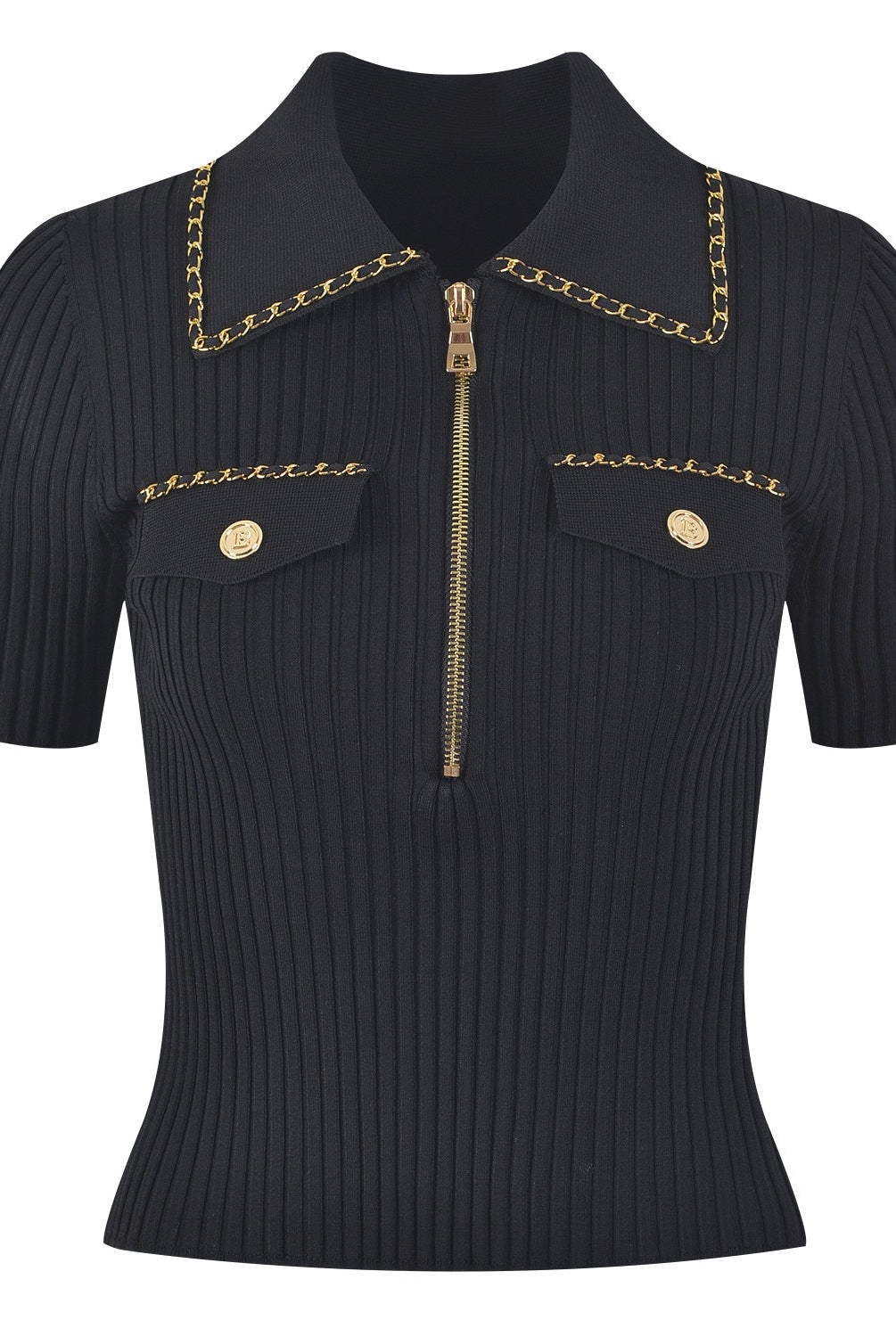 Ashore Boutique 2023 Summer Luxury Chain Design Polo Collar Slim Short Women Y2K Mini