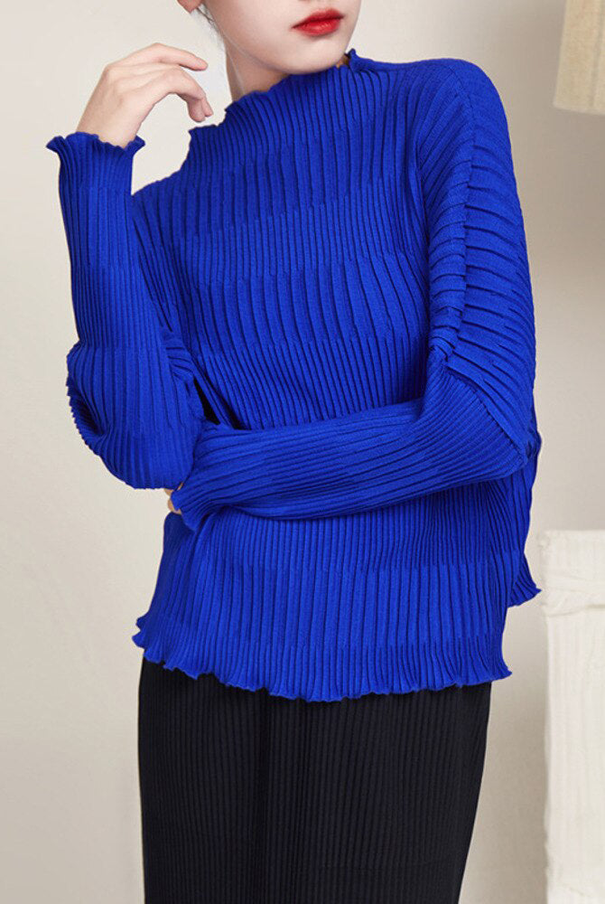 ASHORE SHOP: Long Sleeve Pleated T-shirts For Women Stand Collar Loose Fit Solid Color Female Casual Top Clothing Spring New