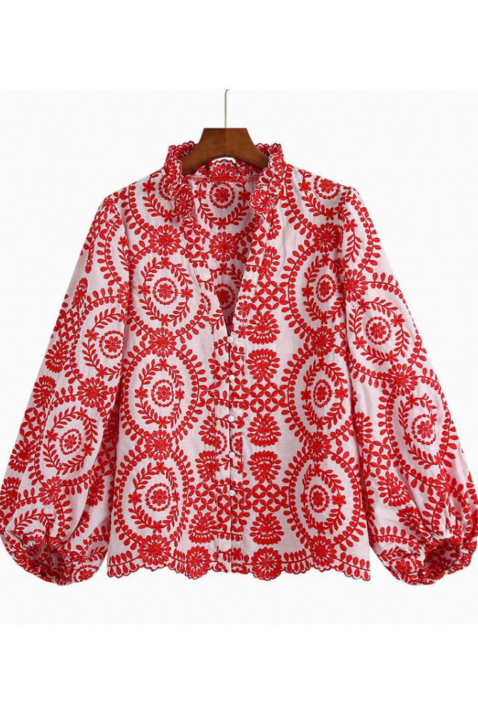 Embroidery Women Blouse Summer 2022 New Fashion Long Sleeve Female Smock Shirt Clothing