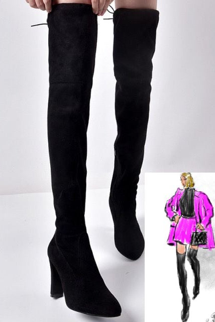 2022 Sexy Long Boots Fashion micro Suede Shoes Women Over the Knee Heels Boots Stretch Flock Winter High Boots