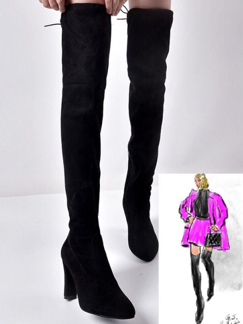 2022 Sexy Long Boots Fashion micro Suede Shoes Women Over the Knee Heels Boots Stretch Flock Winter High Boots