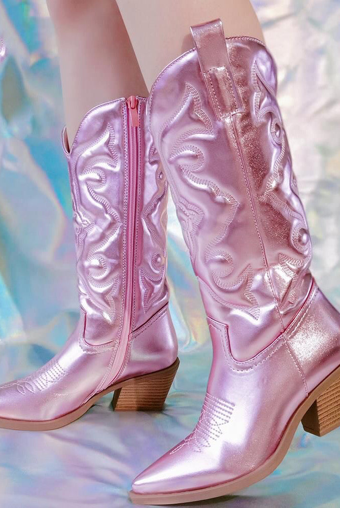 Metallic Shiny Pink Cowboy Cowgirl western Boots For Women