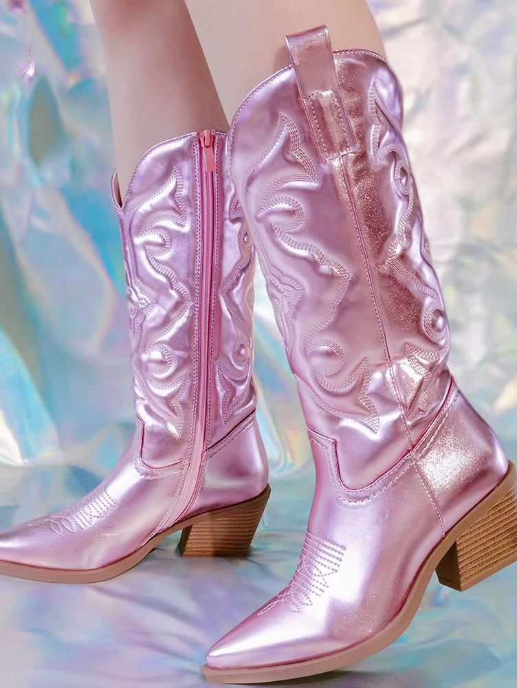 Metallic Shiny Pink Cowboy Cowgirl western Boots For Women