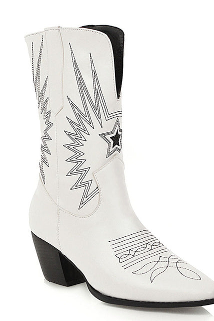 Ashoreshop Western Cowgirl Floral Boots For Women 2022 Pointed Toe Mid Calf Embroidery Boots